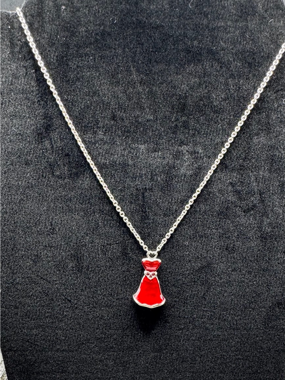 Swarovski Vintage Enamel Red Dress Pendant Necklace -EUC
